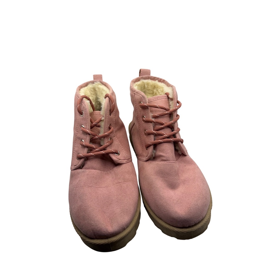 Ocean Coast Rhino Pink Faux Fur Lined Lace Up Ankle Boots Womens‎ Size 9M Mauve